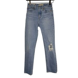 Levi’s Wedgie Straight Size 23 Light Wash Distressed Denim High Rise Jeans